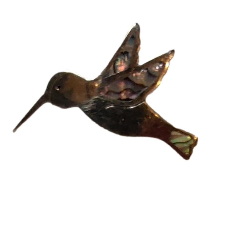 ALPACA MEXICO   VINTAGE SILVER‎ MOTHER OF PEARL ABALONE  HUMMINGBIRD